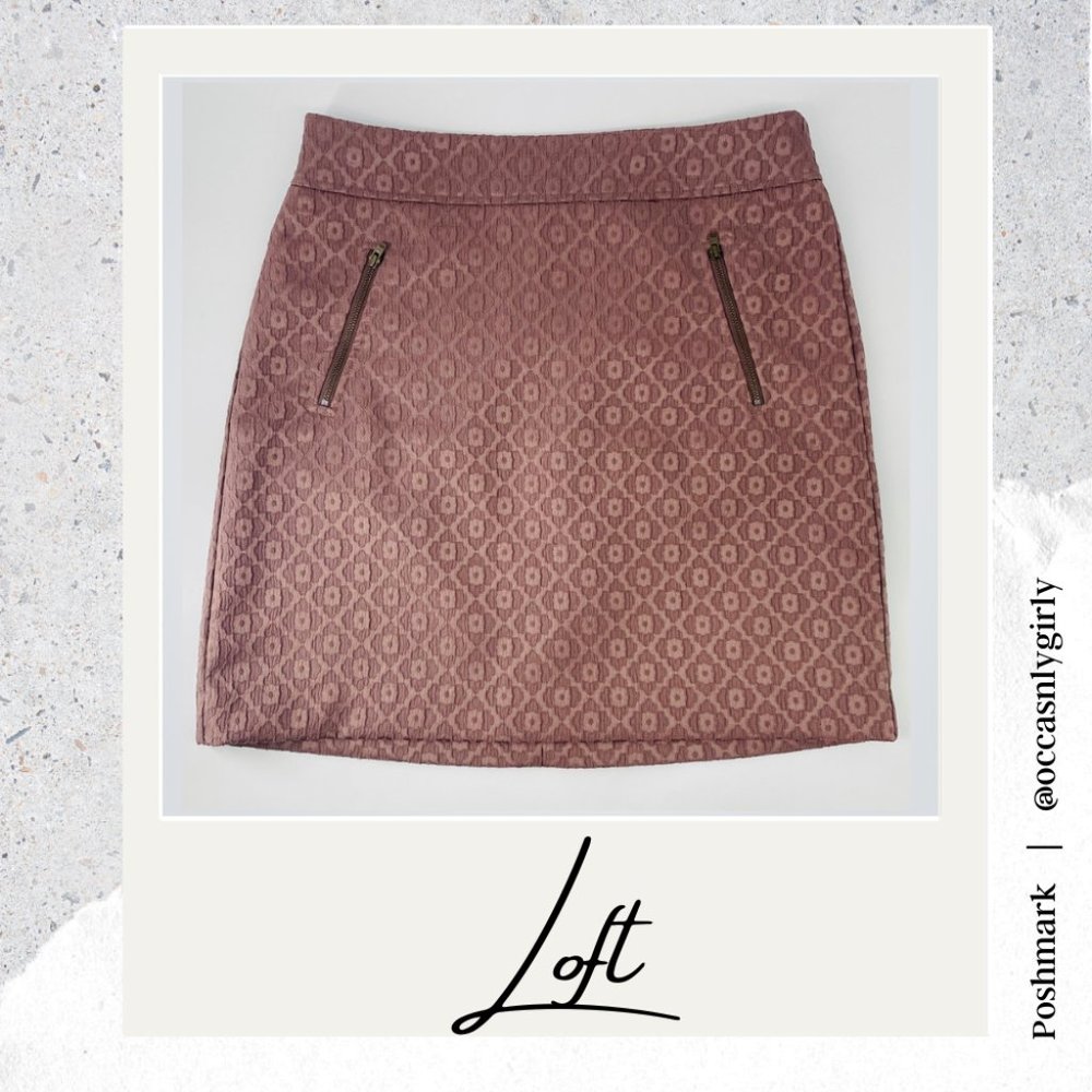 LOFT Mauve Brocade Lace Fully Lined A-Line Skirt